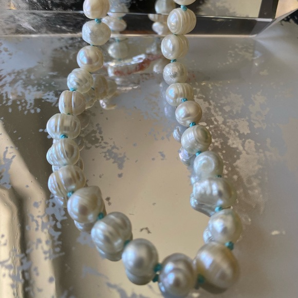 Baby Blue Knotted Freshwater Pearl Necklace - Picture 8 of 11